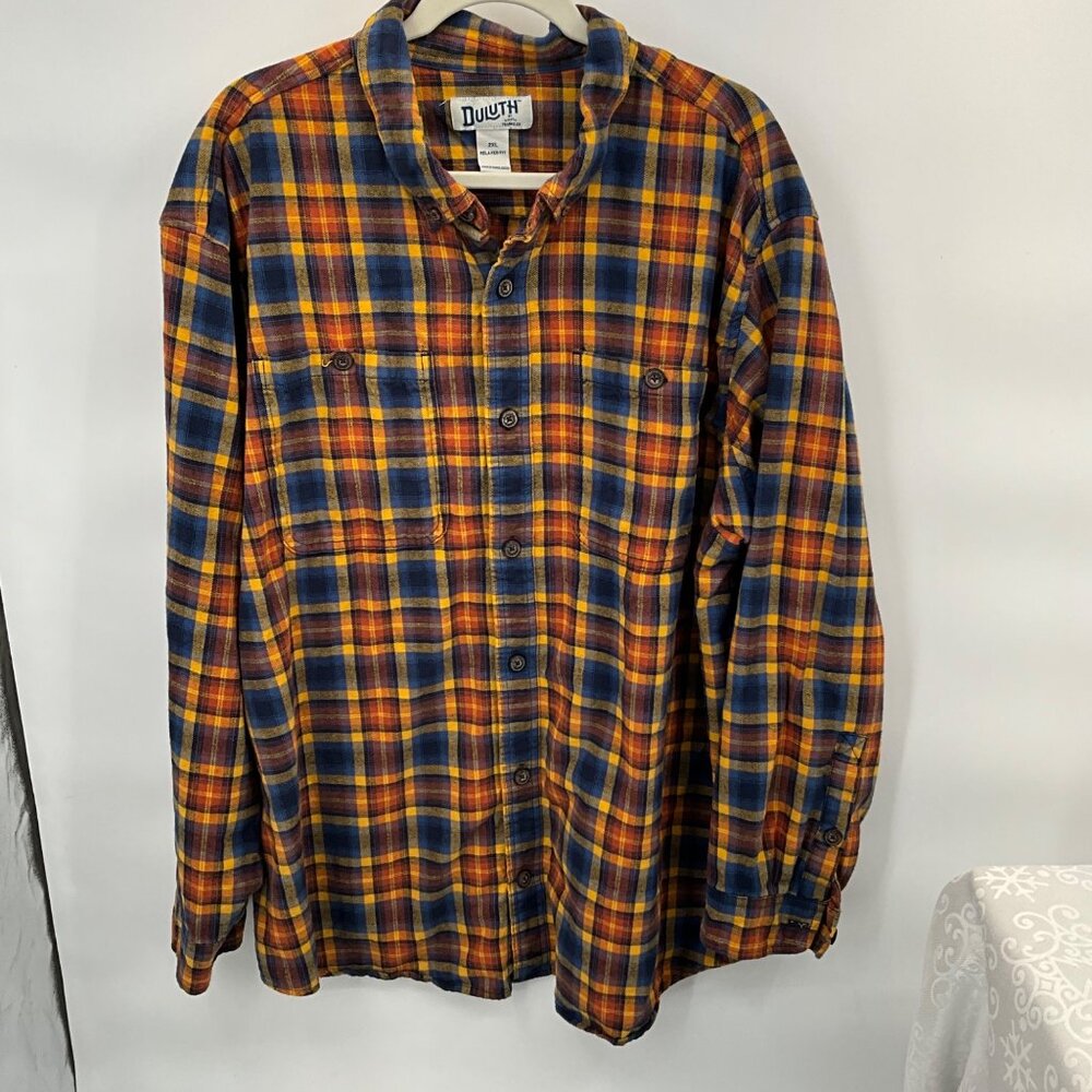 Duluth Men's Relaxed Fit Plaid Flannel Shirt 2XL Button Front 100% Cotton Long S